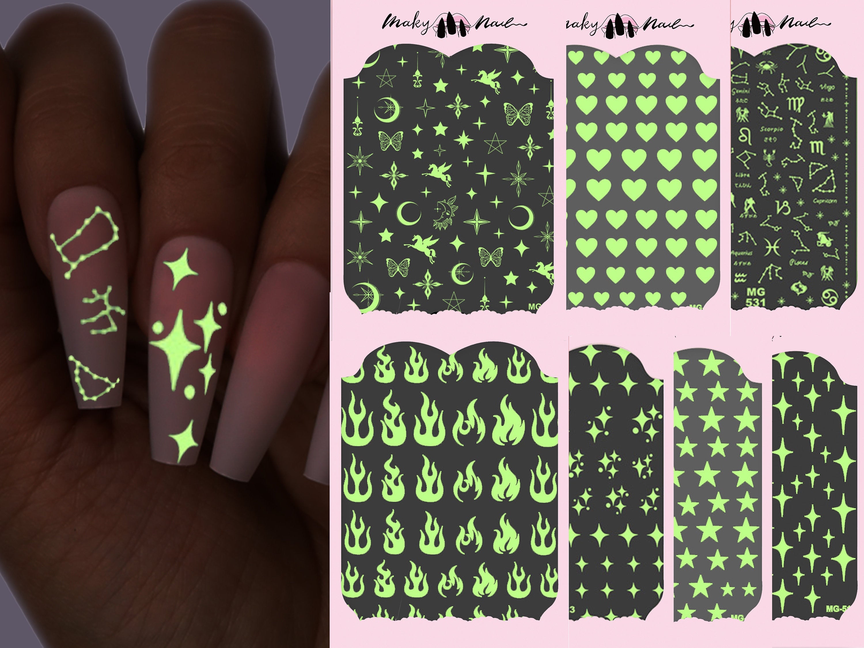 Luminous Nail Neon Glow Stickers Snow/Butterfly Scary Halloween