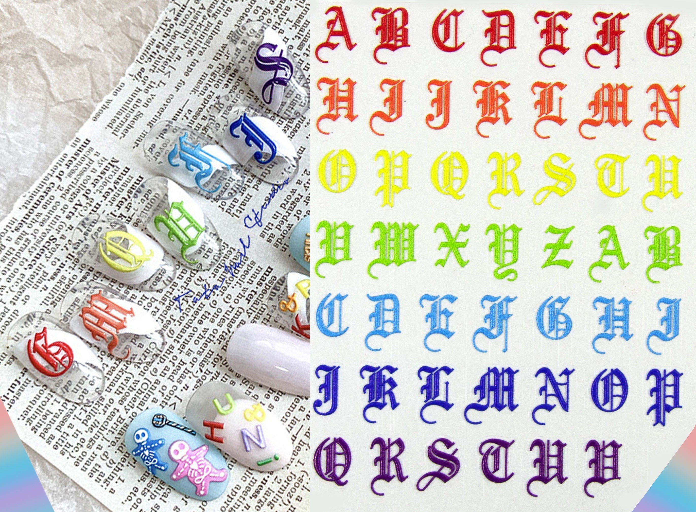 English Letter Nail Sticker/ Uppercase Capitals Lowercase Peel off