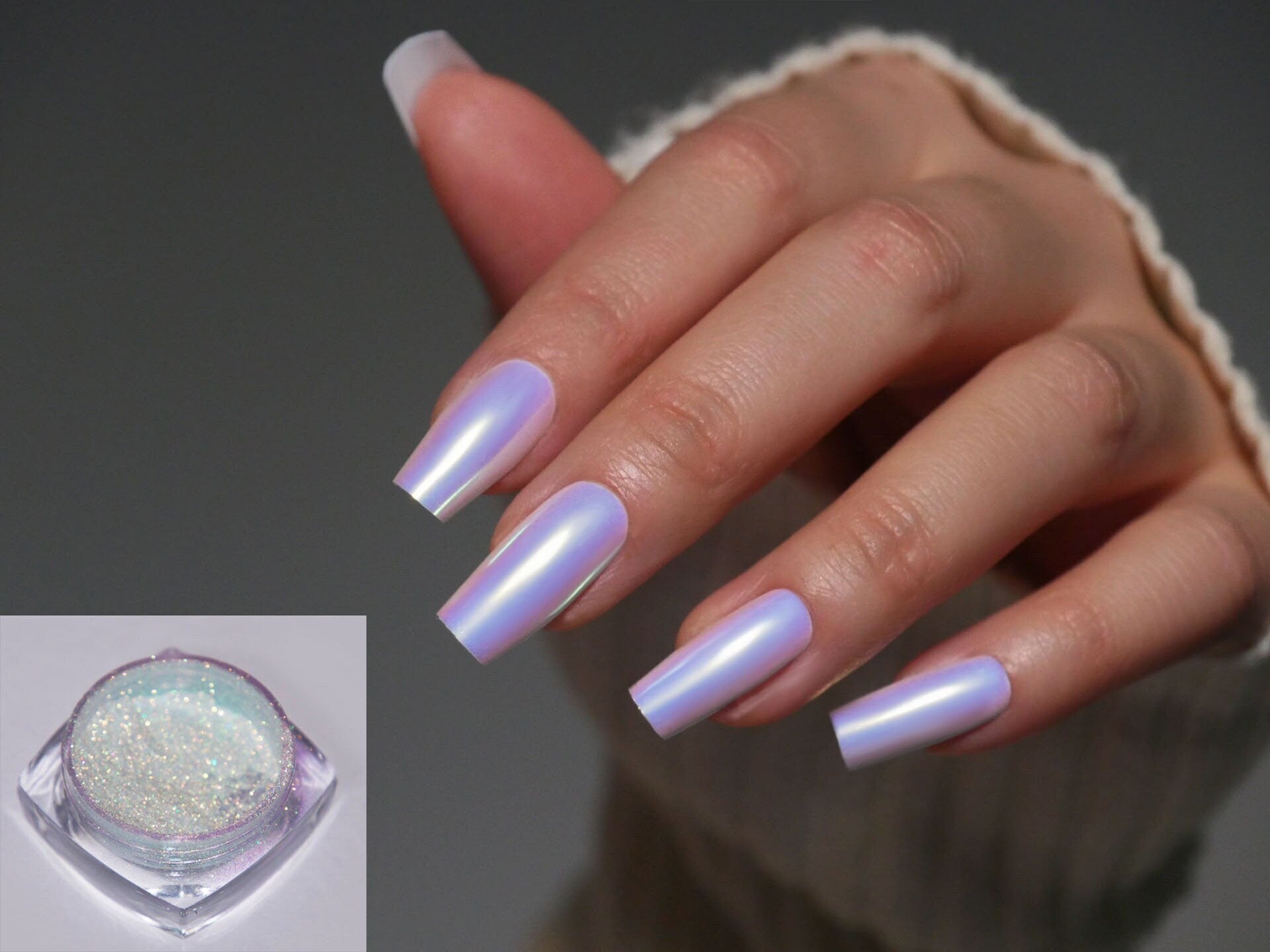 Handmade- OG Unicorn White Glitter Chrome Bling Crystal Press On Nail Set