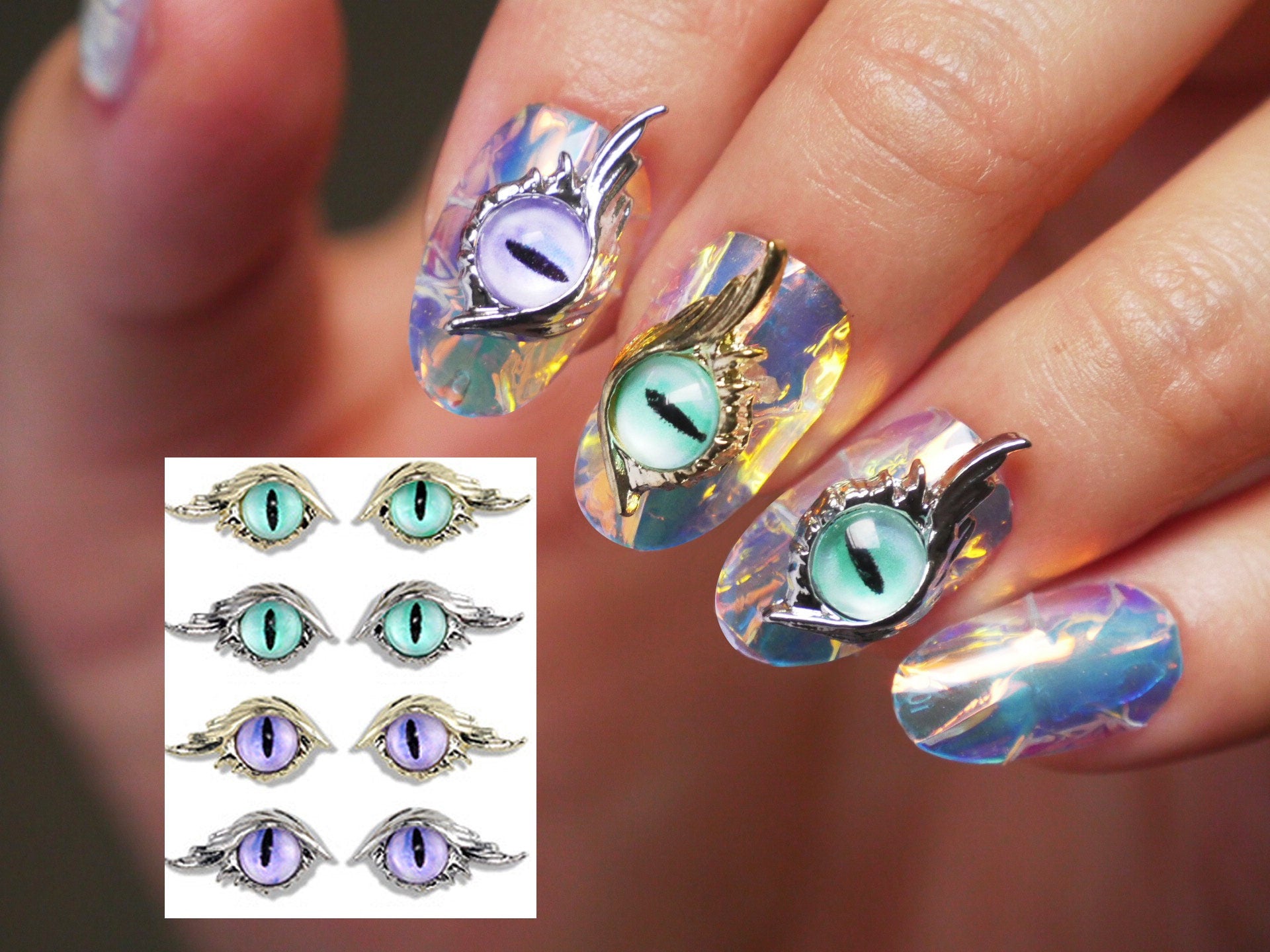 2pcs Cat Eyes Devil Nail Studs