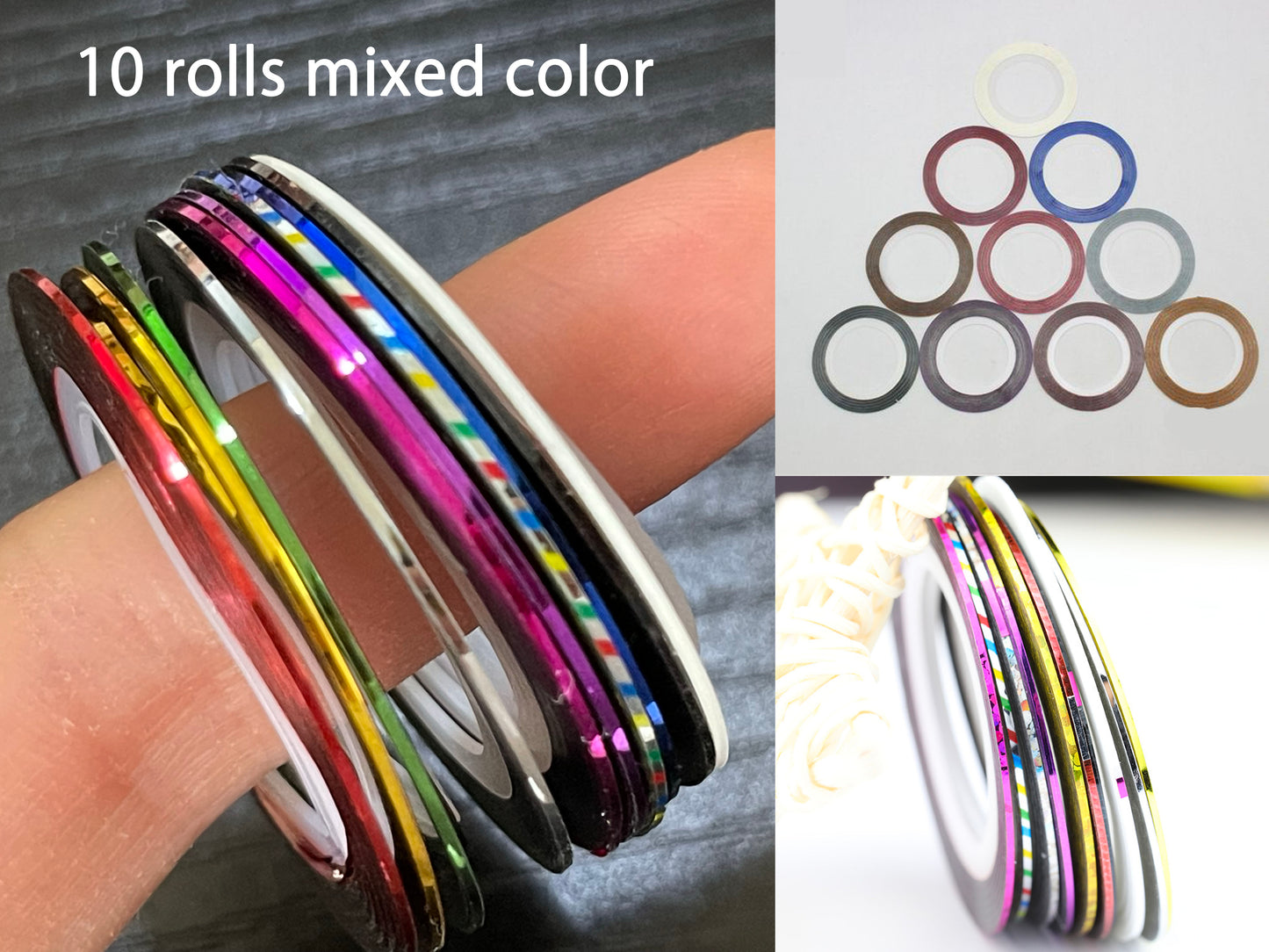 2 rolls 1mm Nail deco rolled tape/ Striping Tape Line DIY Nail Art Tips Decoration Sticker