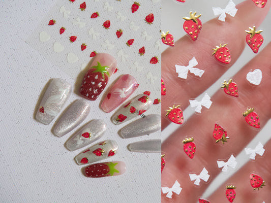 Strawberry & Bow Tie Nail sticker