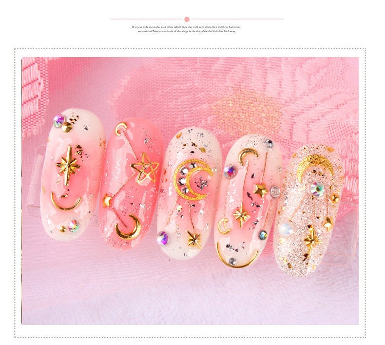 12 grids Moon and star Rivet Glitter Nail Studs Metal Decoration/ Copper Cold starry sky design Nail supply Metallic charms