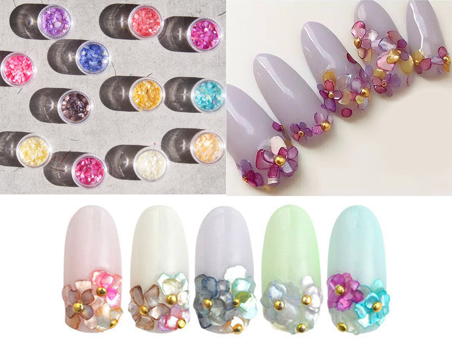 Irregular Sea shell chips nail decals/ Slice Particles Seashell Crushing Shells Glitter Nail flakes DIY nail decal