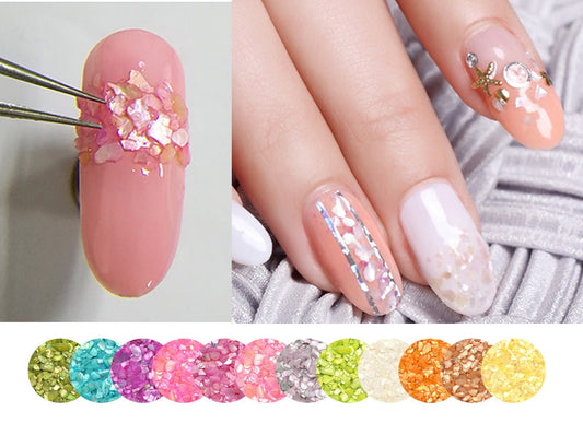 Sea shell chips nail decals/ Ocean Pinctada albina Shell Glitter Nail flakes DIY nail deco/ Natural shell Powder nail decal pigment flakes