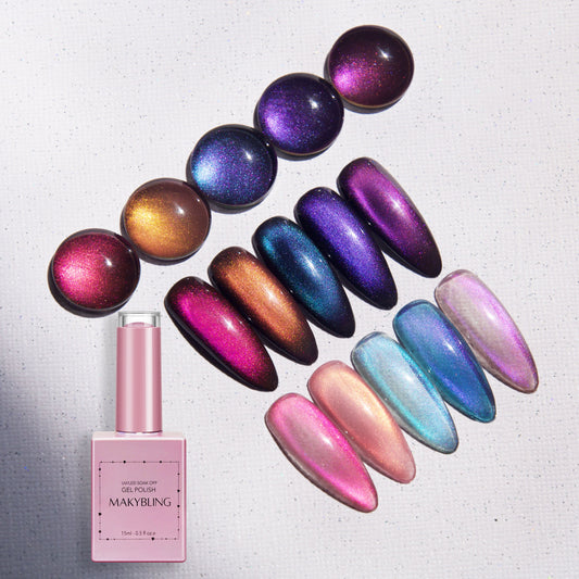 15ml Water Light Iridescent Cat Eye Color Shifts Gel Polish/Magnetic Chameleon Dynamic Galaxy Glowy Pink Purple Blue Nail -Makybling