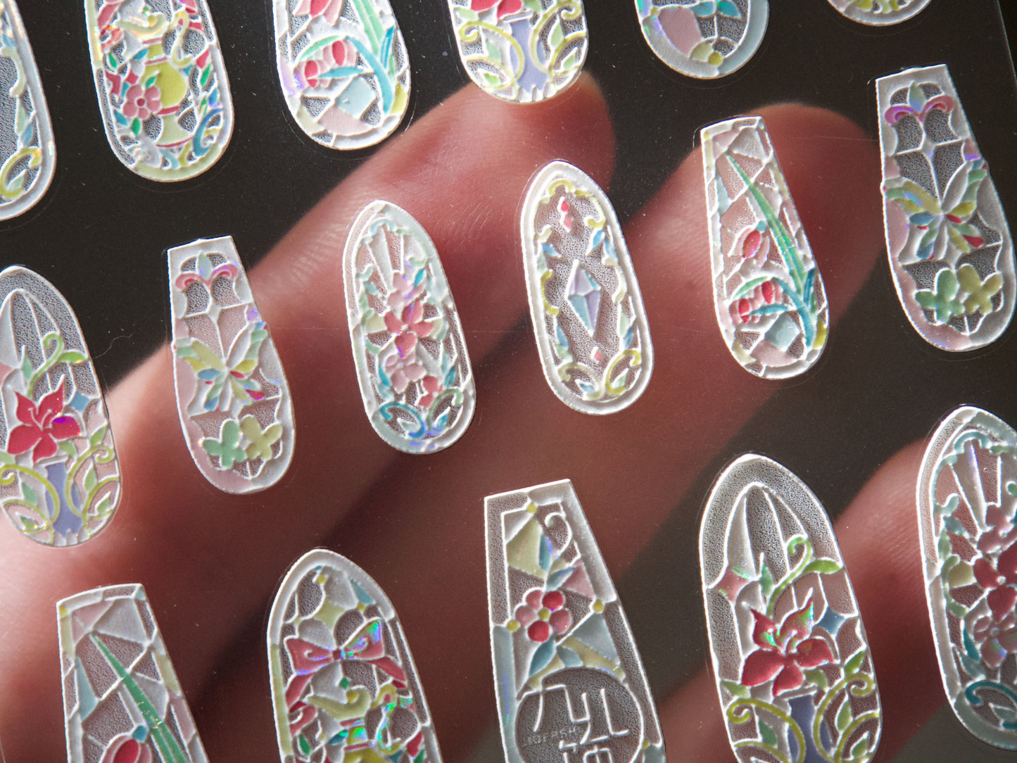 Stained Glass Windows Nail Art Sticker/ 3D Embossed Iridescent Vintage Windows of Church Stained and Decorative Glass pattern Nail Design