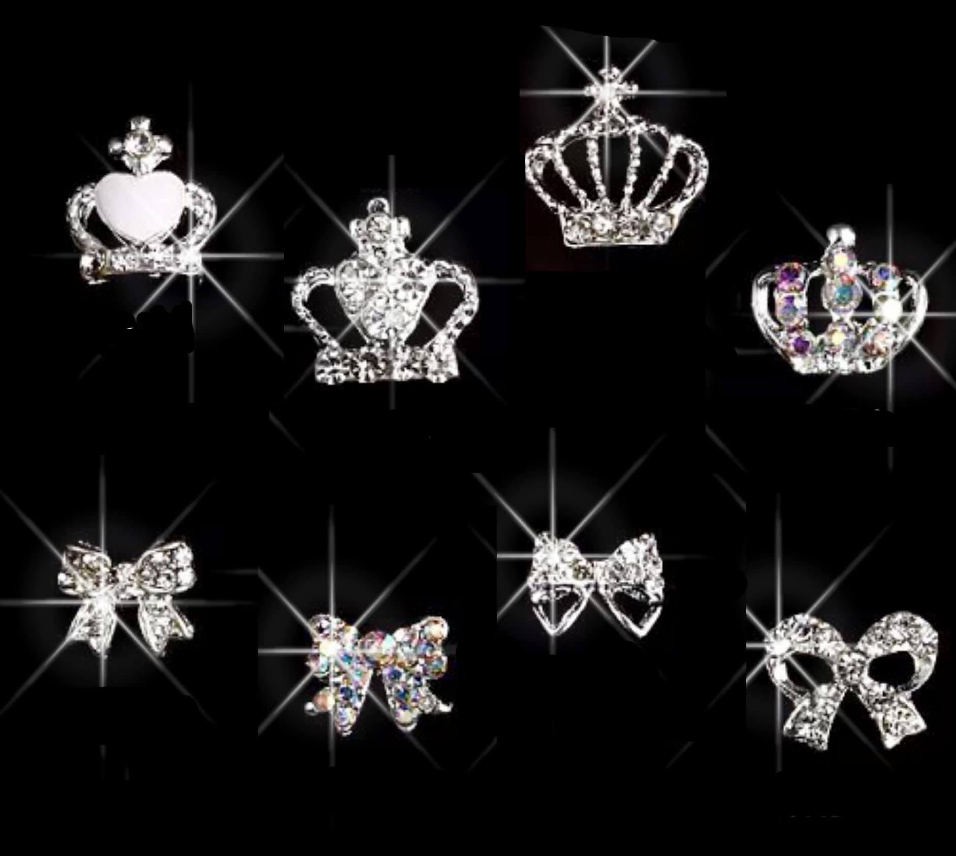 XEAOHESY 30pcs 3D Gold Silver Crown Nail Charms Nail Crown Charms