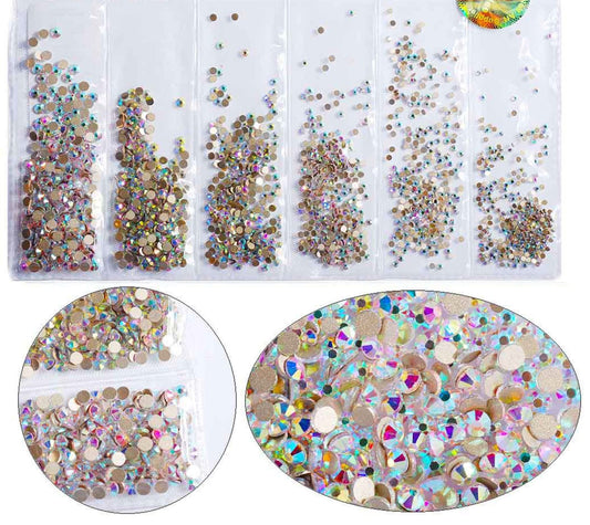 1728 pcs Mixed sizes Clear rhinestone/ Non Hot fix flat back nail Art Deco/ AB sone multi size mixed rhinestone nail art decal