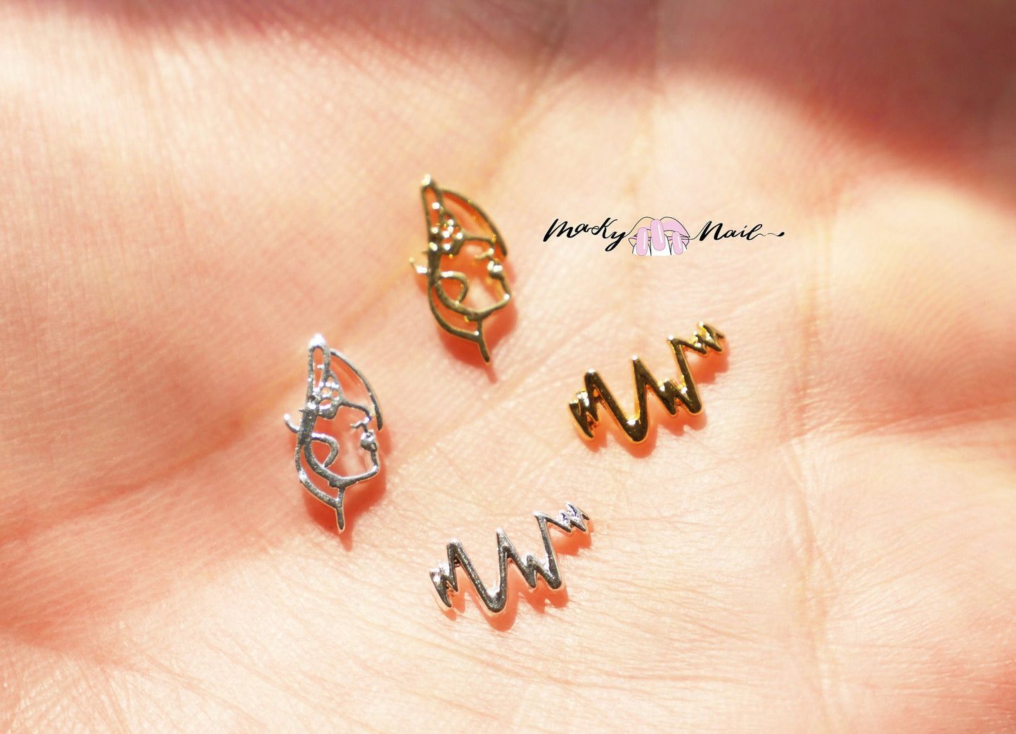 5 pcs Abstract Portrait Heartbeat nail studs/Gold Silver Arc Shaped nail decoration