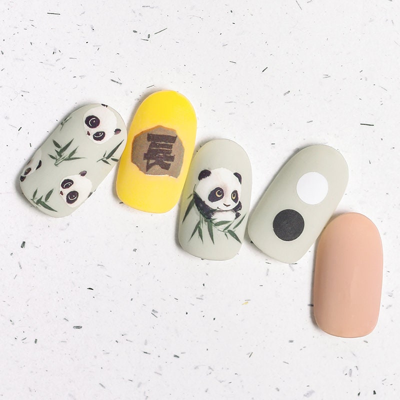 Panda Bamboo nail sticker/ Cute China Panda 1 Sheet 3D Nail Art Stickers Self Adhesive Decals/ Panda Nail Appliques