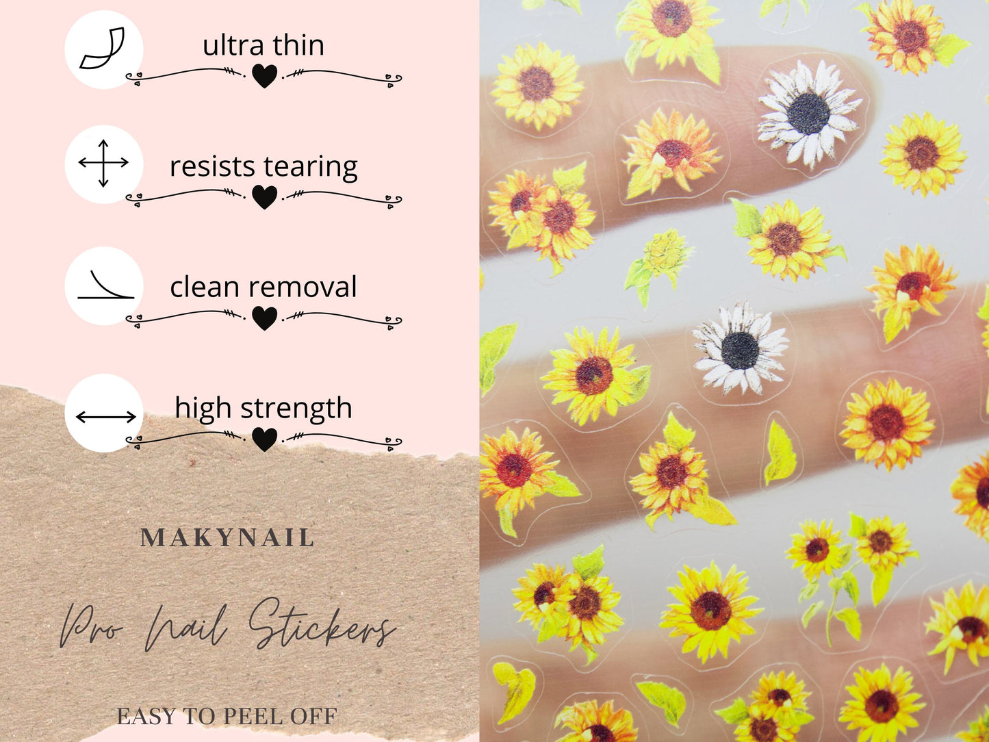 Sun flower Nail Art Sticker/ DIY Tips Guides Transfer Stickers/peel off sunflower Sticker/ yellow flower blossom manicure stencil