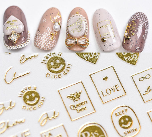 Gold Cross nail sticker/ Heart and Cross Nail Art Stickers Self Adhesive Decals/ gold metallic sweet heart nail art sticker