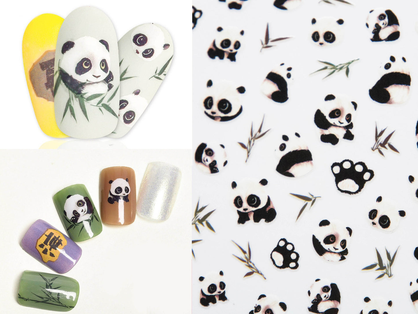 Panda Bamboo nail sticker/ Cute China Panda 1 Sheet 3D Nail Art Stickers Self Adhesive Decals/ Panda Nail Appliques