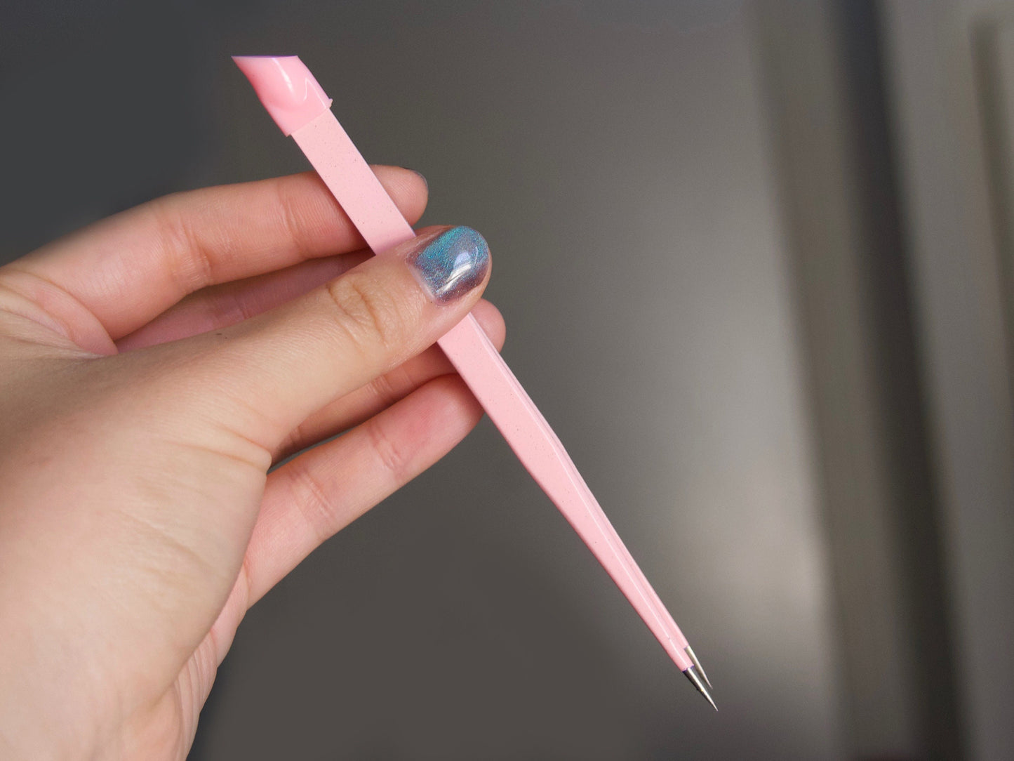 Double Sided Pink Tweezer with Silicon Head Press on Stickers, Glitters, Studs, Rhinestones/ Embossed Stick Pressing Straight Head Tweezers