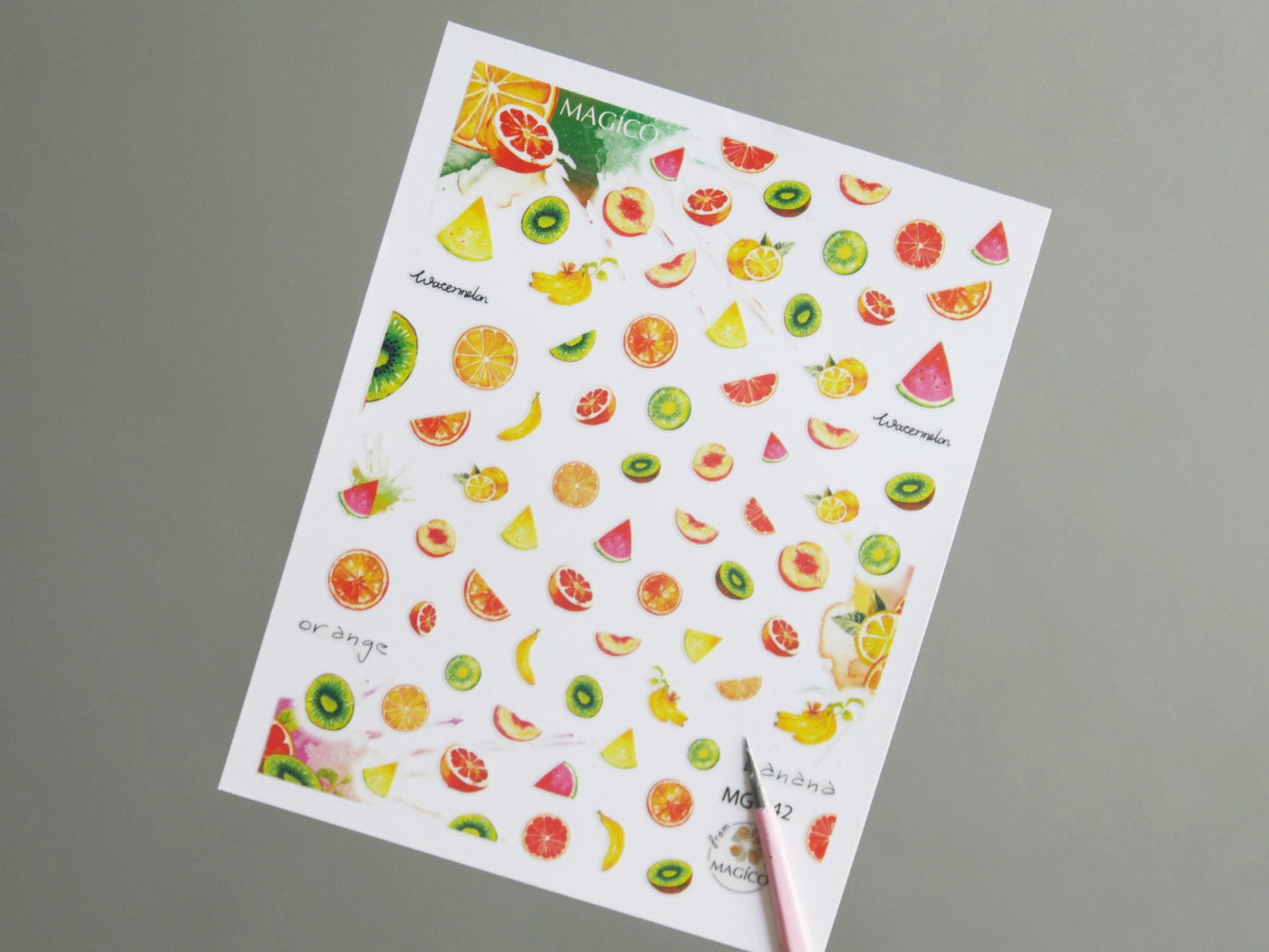 Fruity Pencil Sketch Nail Art Sticker/ DIY Tips Guides Transfer Stickers/Mixed Fruit peel off Sticker/Hand drawing manicure stencil