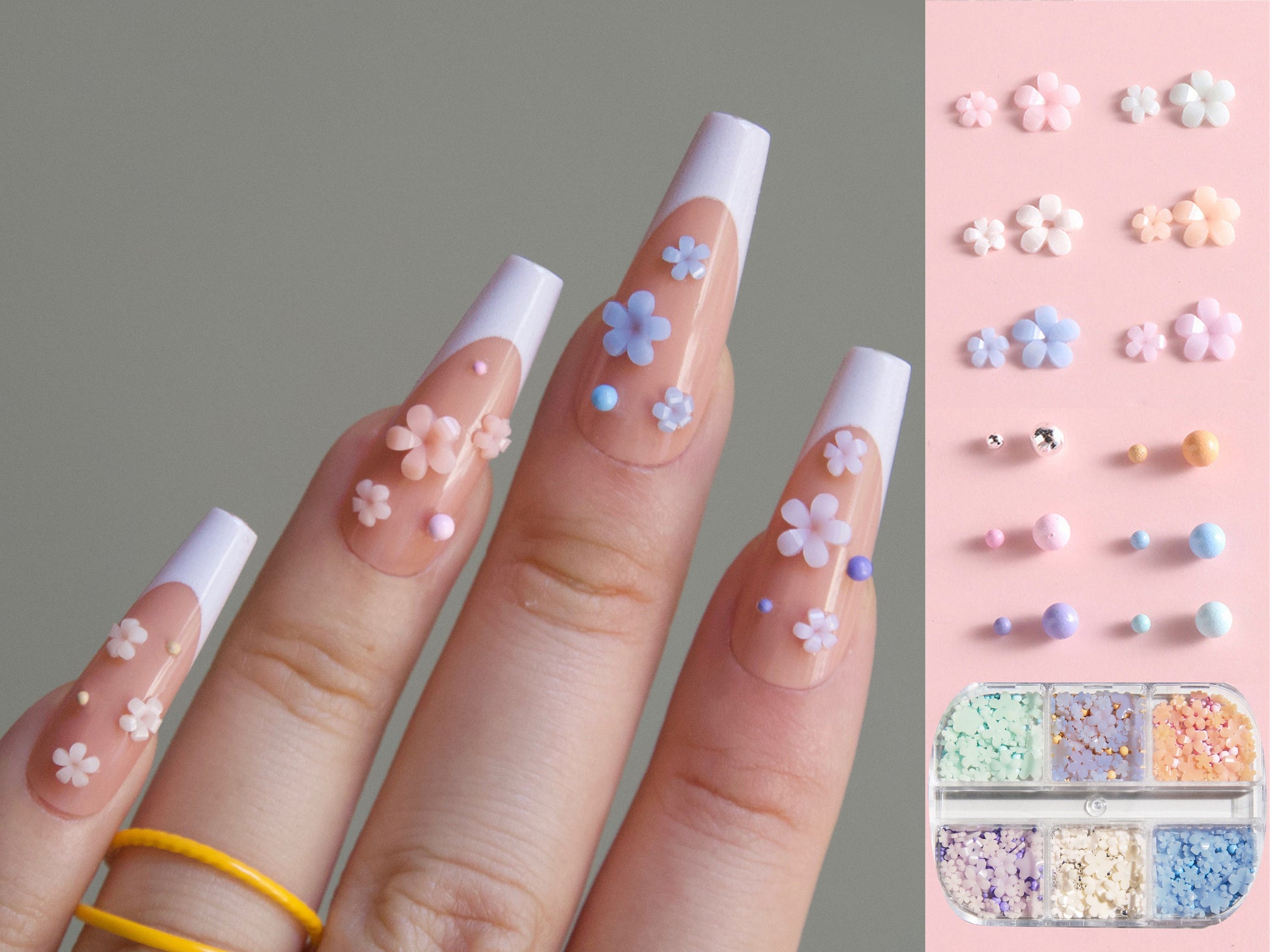 12 Girds Flower Nail Charms Nail Decals 3D Nail Charms for Acrylic Nails  Nail Accessories Color Cherry Blossom Floral Nail Charms Nail Decor Nail  Art