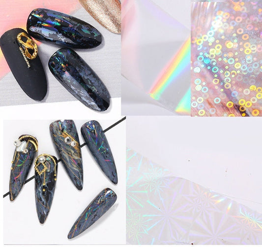 6 Yard Lazer Chameleon Rainbow transfer paper Foil Nail Art Star Design Sticker Decal/ Transparent Firework Dots Halo nail design foil