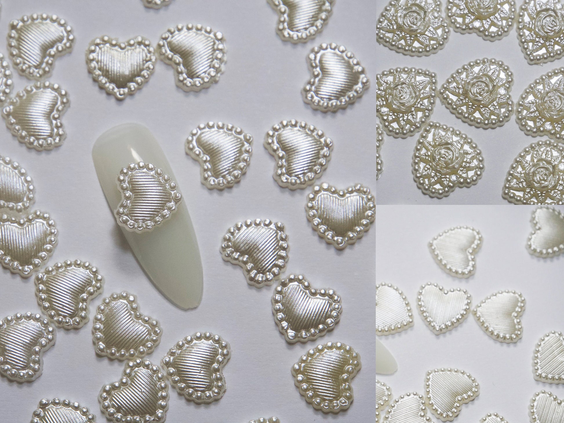 50pcs White Pearlescent Heart Decals