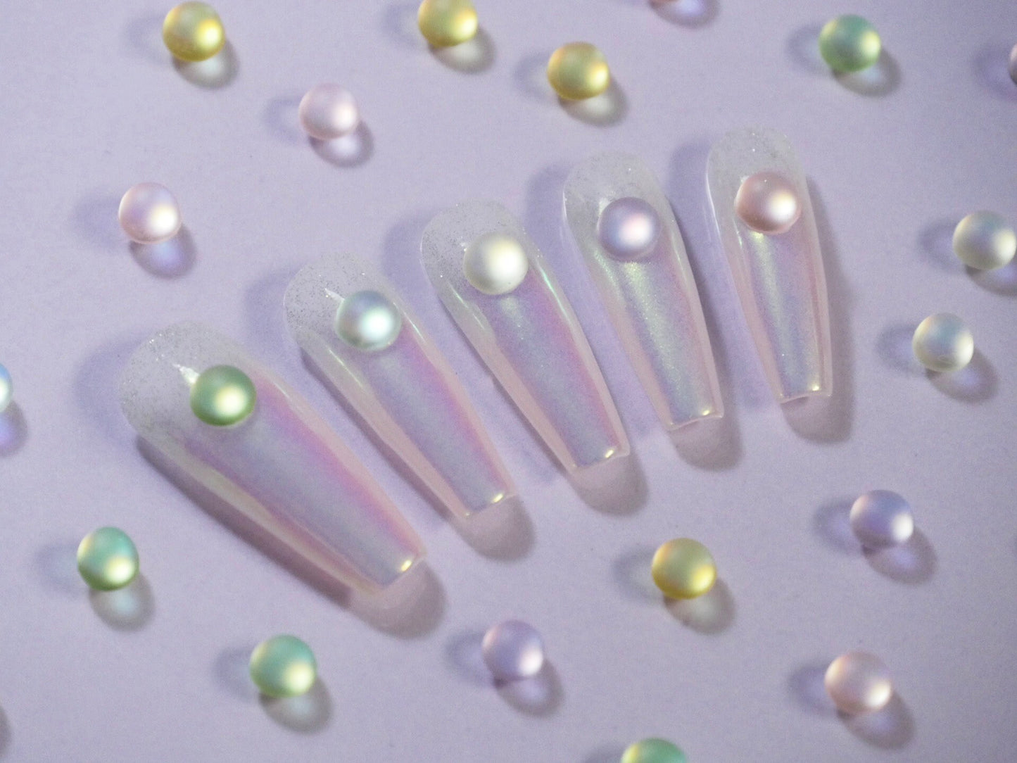 50pcs Frosted Opal Beads Nail Art/ 5mm Pastel Color Illusion Semicircular Galaxy  Luminous Mocha light-catching pearls nail art Charm