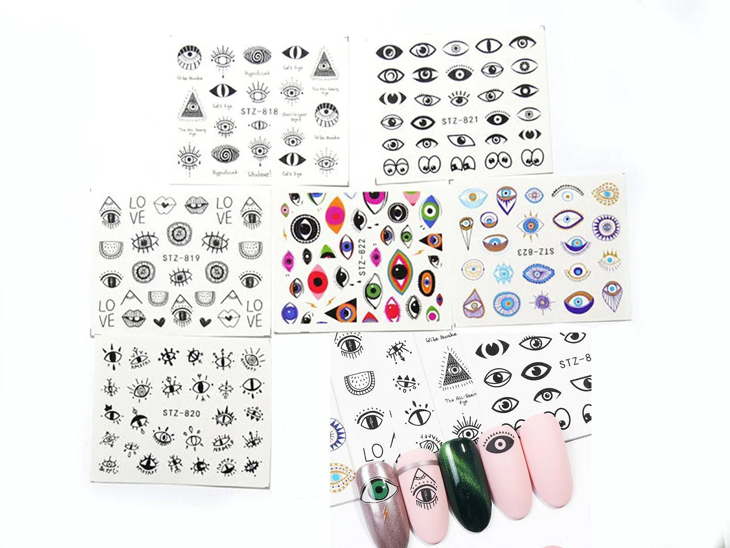 6pcs Evil Eye Nail Art Tattoo Decals/ Eyes Supernatural Spiritual Witch Nail Decals DIY Nail Art Supplies for Nail Decorations Designer