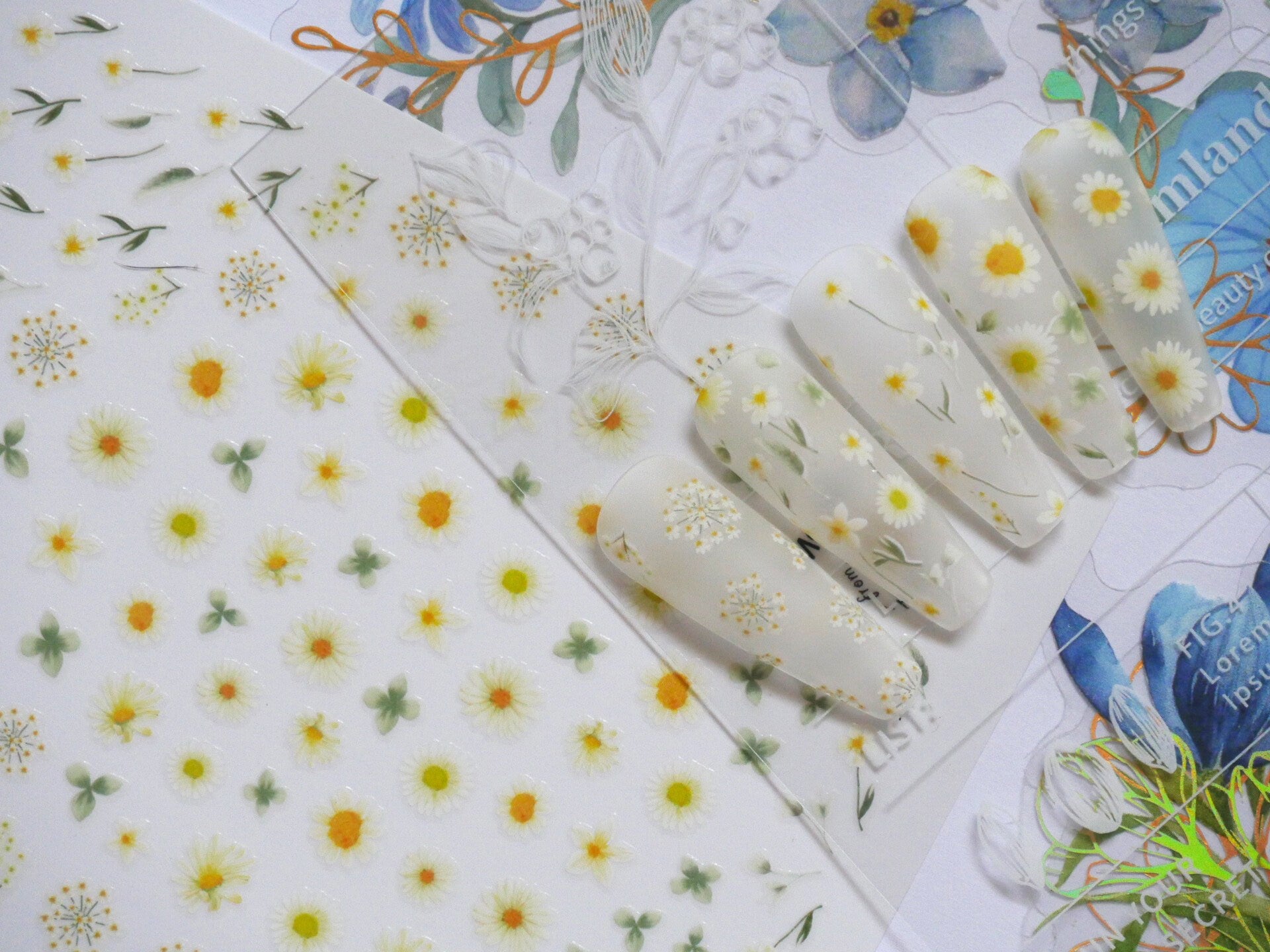 Dandelion & Daisy flower Nail Art Sticker/ Queen Anne's Lace Peel off daisies Stickers/ Chrysanthemum Oxeye leaf Bouquet Blossom Sticker