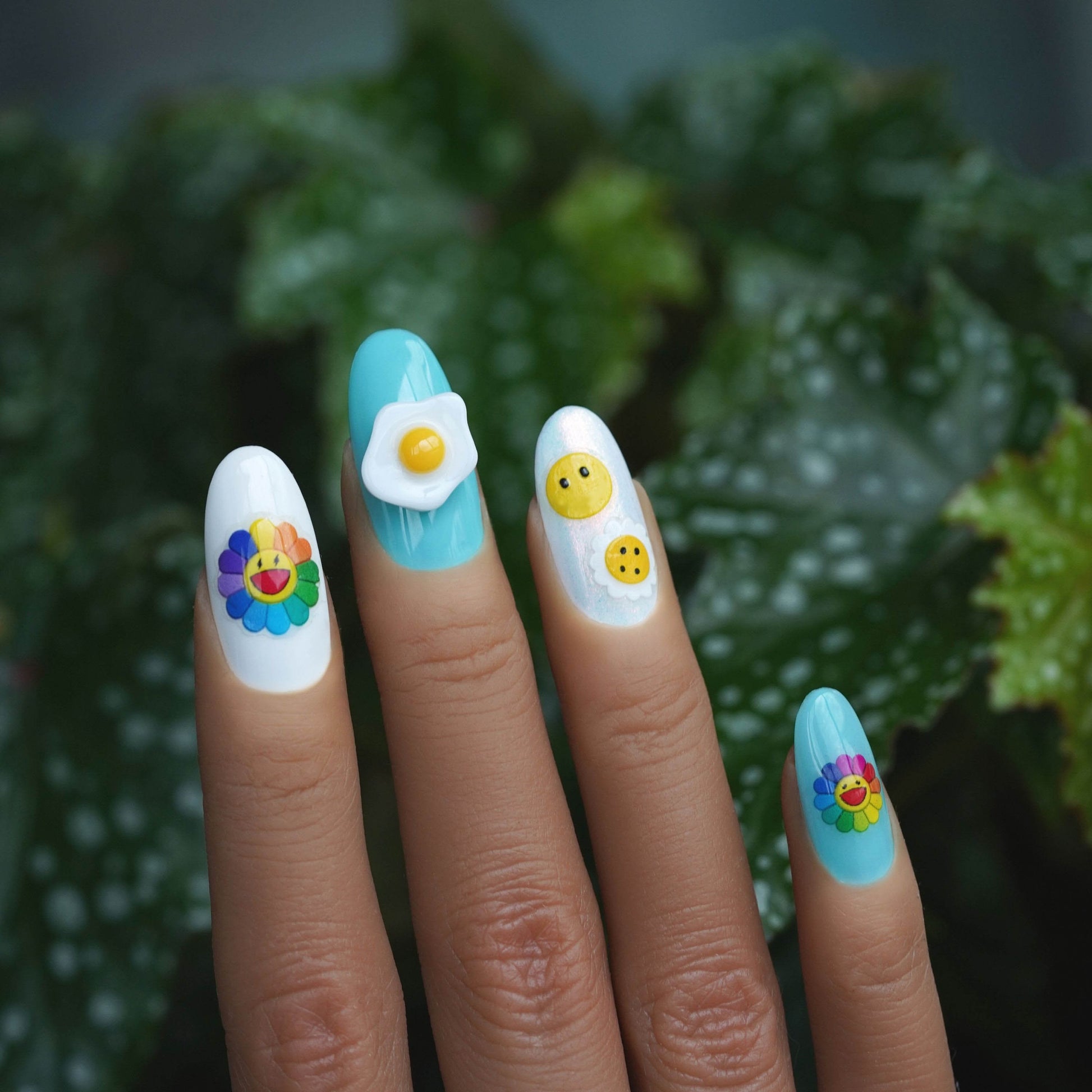 Delightful Smile Face Nail Art Sticker/ Smiley Happy emoji DIY Tips Stickers/ Summer Colorful 3D Embossed Peel off Stencil for manicure