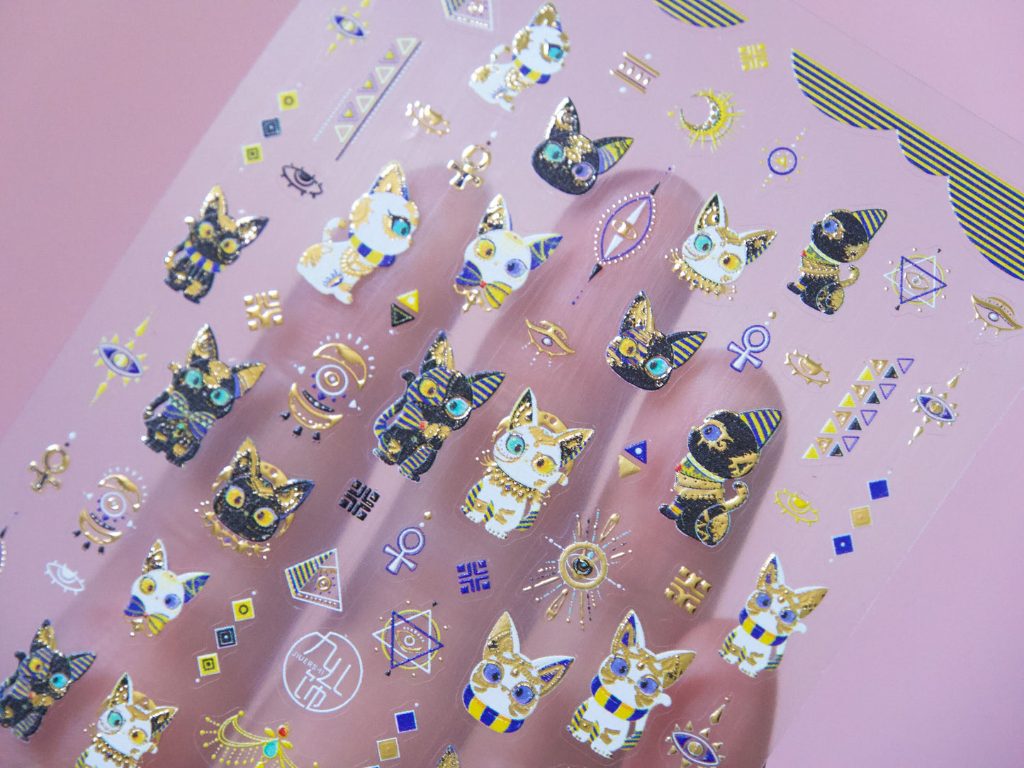 The Egyptian Cat Goddess Bastet Nail Sticker/ Egypt Pharaoh Cleopatra Theme Gilding Gold Stickers for Mindful Nails/ Cartoon Kawaii Cat