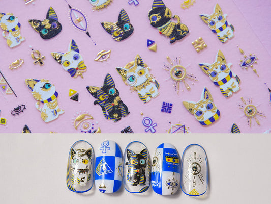 The Egyptian Cat Goddess Bastet Nail Sticker/ Egypt Pharaoh Cleopatra Theme Gilding Gold Stickers for Mindful Nails/ Cartoon Kawaii Cat